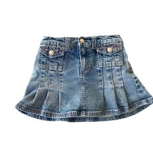 Bongo Girls Denim Skirt with Rhinestone Pockets and Built-in Shorts Size 5 Y2K